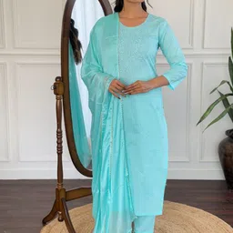 Moda Rapido Women Floral EmbroideredThread Work Kurta with Trousers & With Dupatta-image-47