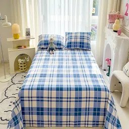 JC HOME Blue & White Geometric 140 TC King Bedsheet with 2 Pillow Covers-picture-47