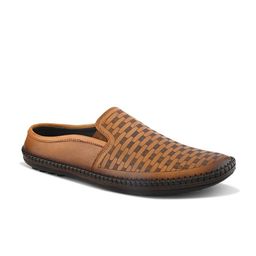 pelle albero Men Leather Textured Slip-On Lightweight Mules image 4