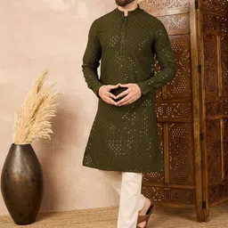 House of Pataudi Men Ethnic Motifs Printed Festive Straight Kurta-image-62