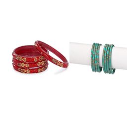 SOMIL Set Of 12 Red Alloy Artificial Stones & Beads Bangles-picture-11