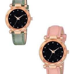 CSAMON Women Pack of 2 Round Dial & Straps Analogue Watches GR379RG 12D GRE PINK G L-image-97