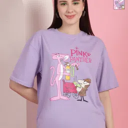 Tromko Women Pack of 2 Pink Panther Graphic Printed Round Neck Cotton Oversized T-shirts-picture-3