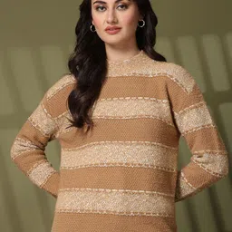 Thirty Threads Women Striped High Neck Woollen Pullover Sweaters-picture-19