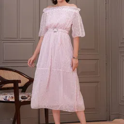 HIGHLIGHT FASHION EXPORT Women Self Design Fit & Flare Midi Dress-image-5