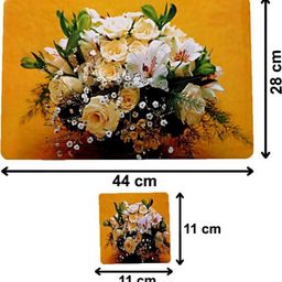 REVEXO 12Pc Yellow & White Printed Non Slip Table Placemats With Coasters image 3
