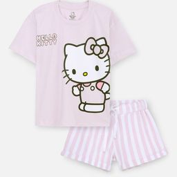 Nap Chief Girls Hello Kitty Printed Short Sleeves Pure Cotton T-shirt With Shorts-picture-1