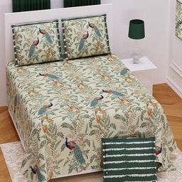 Myntra Elegant Homes Green & Blue Floral 250 TC King Bedsheet with 2 Pillow Covers-14