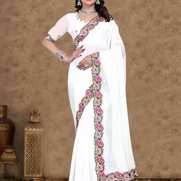 Sadika Embroidered Border Saree with Unstitched Blouse image 5