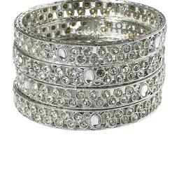 ZULKA Set Of 4 Silver-Plated Kundan Stone-Studded Bangles image 4