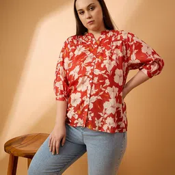 all about you Women Plus Size Floral Print Mandarin Collar Shirt Style Top-image-51