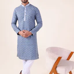 AURIK Men Geometric Printed Regular Pure Silk Kurta with Pyjamas-picture-24