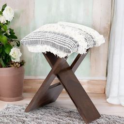 Ikiriya Grey Sheesham Wood Square Foldable Stool With Fringes-31