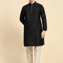 Moda Rapido Geometric Woven Design Thread Work Mandarin Collar Art Silk Kurta & Churidar-image-12