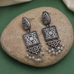 PREYANS Elegant Silver Oxidised Drop Earrings-image-61