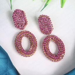 StyleCast Gold-Plated Rhinestone Studded Contemporary Drop Earrings-image-93