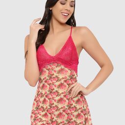 Boldwink Printed Laced V Neck Baby Doll Nightdress-picture-27