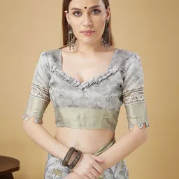 DOI MOI Floral Print Woven Design Zari Banarasi Saree image 3