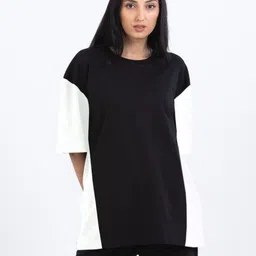 TheBTclub Women Dual tone Black Oversized T-shirt-image-64
