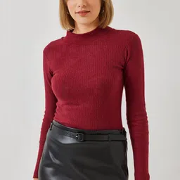 BIANCO LUCCI Women High Neck Pockets T-shirt-image-86