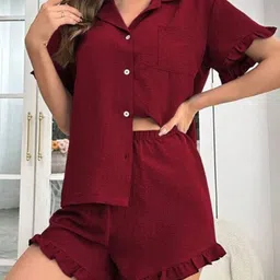 DressBerry Women Solid Night suit-image-14