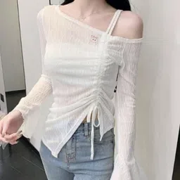 HERE&NOW Women One Shoulder Extended Sleeves Top-image-76
