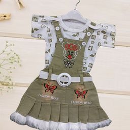 FASHION GRAB Floral Print Denim Pinafore Dress-image-3
