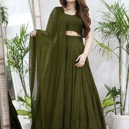 KALINI Embroidered Sequinned Semi-Stitched Lehenga & Unstitched Blouse With Dupatta-12