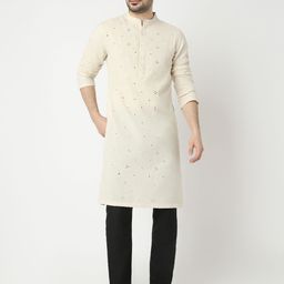 Ethnicity Geometric Embroidered Mandarin Collar Mirror Work Straight Kurta-picture-3