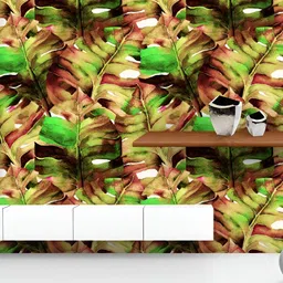 ArtzFolio Printed UV-Resistant Anti-Bacterial Watercolor Tropical Flowers And Monstera Leaves Peel & Stick Wallpaper-52