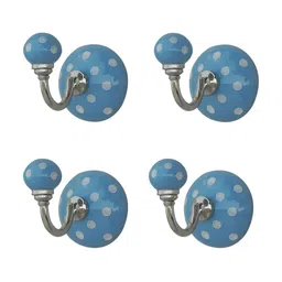 Indianshelf Turquoise Blue & White 4 Pieces Printed Hooks-51