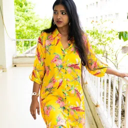 Uttariya Women Floral Printed Cotton Shirt Above Knee Dress-image-73