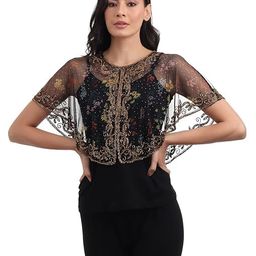 jedco Women's Net Hand, Bead Embroidery, Designer Short Cape Shurgs C-16 | Free Size, Print Multi | image 1