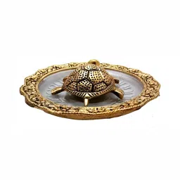 Navyaksh Gold Toned & White Feng Shui Tortoise With Plate Showpiece image 4