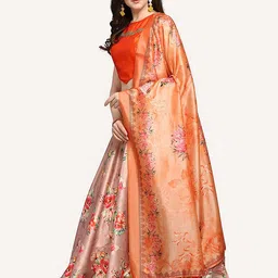 Kaizen TEXO FAB Brown & Orange Printed Semi-Stitched Lehenga & Unstitched Blouse With Dupatta image 5