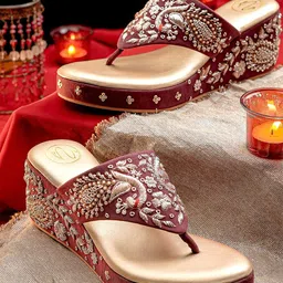 NR By Nidhi Rathi Embellished Velvet Ethnic Wedge Sandals-44