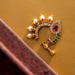 PANASH Gold-Plated American Diamond Studded & Beaded Ring Nosepin-image-57
