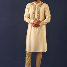 JAYPORE Floral Embroidered Thread Work Mandarin Collar Kurta-picture-30