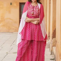 KALINI Women Bandhani Embroidered Regular Thread Work Kurta with Palazzos & With Dupatta-15