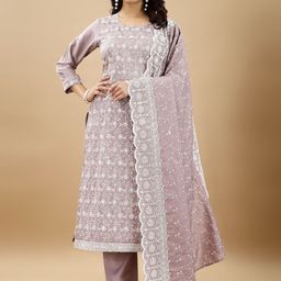 Glomee Women Ethnic Motifs Embroidered Layered Mirror Work Kurta with Pyjamas & With Dupatta-picture-46