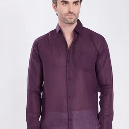 DIVISIVE Textured Printed Spread Collar Linen Slim Fit Shirt-picture-43