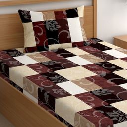 CG HOMES Maroon & Beige Ethnic Motifs 180 TC Single Bedsheet with 1 Pillow Covers-picture-13