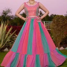 JIVORA Embroidered Thread Work Ready to Wear Lehenga &-picture-23