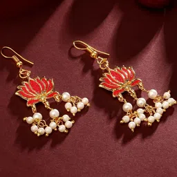 Stefan Gold-Plated Pearls Beaded Lotus Shaped Drop Earrings-picture-35