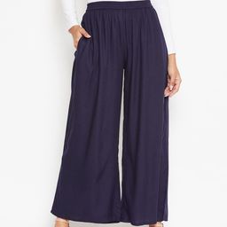 MJ LIFE STYLE Women Navy Blue Solid Casual Wide Leg Palazzos-image-67