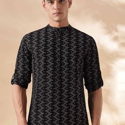 Anouk Geometric Printed mandarin Collar Cotton Short Kurta-12