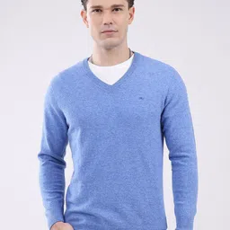 Monte Carlo Men Solid V-Neck Ribbed Pullover Sweater-image-106