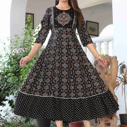 QBO FASHION Floral Printed Thread Work Anarkali Dress-image-36
