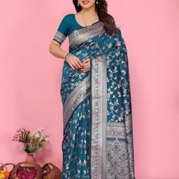 HERE&NOW Woven Design Zari Pure Silk Banarasi Saree-image-17