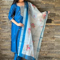 MOKOSH Women Ethnic Motif Embroidered Regular Sequinned Kurta with Trousers & With Dupatta-17